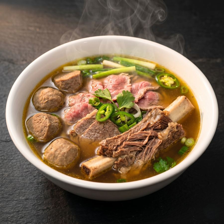 Chef's Prime Combo pho with filet mignon, beef rib, brisket and meatballs