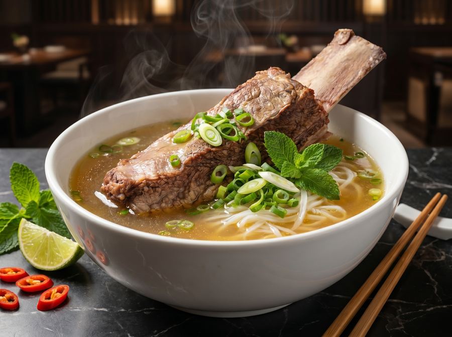 Short-Rib Pho with a bone-in short rib